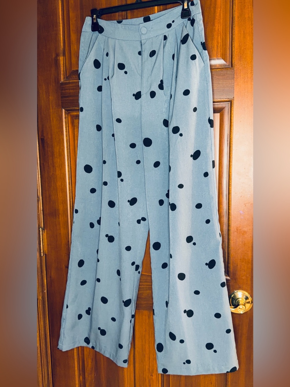 Versona Light Blue Wide-Leg Polka Dot Pants